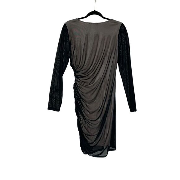 Donna Morgan Black illusion Mesh Ruched Cocktail Dress | 10 - Picture 6 of 8